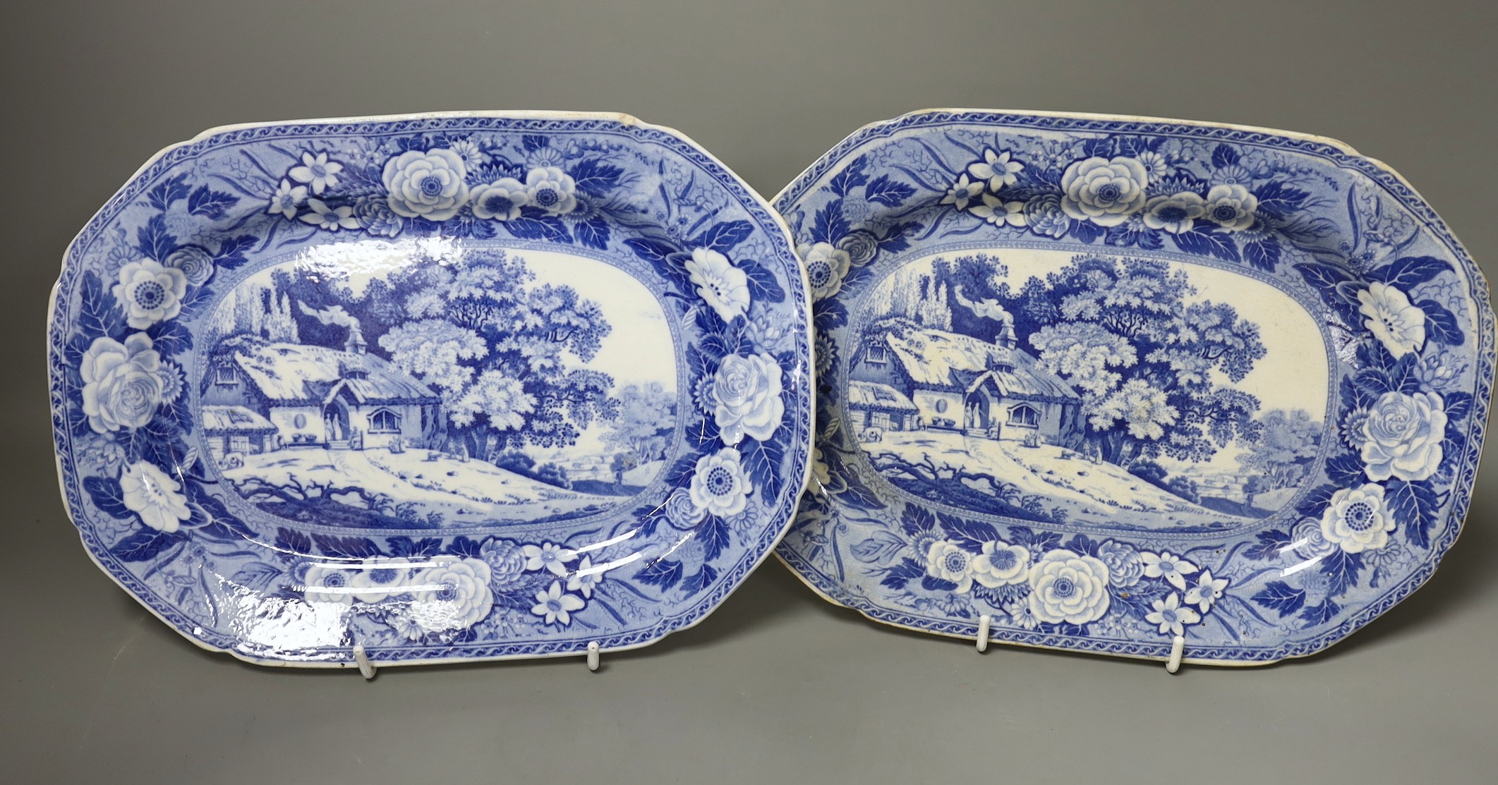 Three Meissen onion pattern plates, an 18th century Chinese exports blue and white plate and two pottery blue and white dishes, largest 27.5cm wide (5)